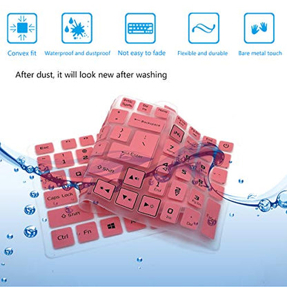 2Pack Keyboard Cover for Acer Nitro 5 AN515-43/44/45/54/55/56/57/58 AN517-51/52/53/54, Nitro 7 AN715-51/52 17.3", Acer Predator Helios 300 PH315-52/53/54/55 PH317-53/54 15.6" 17.3" US Laptop - color: Pink+Clear