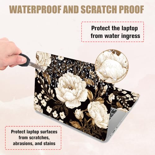 PLIGREAT 15 Inch Laptop Skin Sticker Decal, White Flowers Laptop Sticker Decals Fits 12" to 15" Laptops Cutable Universal Waterproof Removable Notebook Art Protector, Yellow White - color: Yellow White