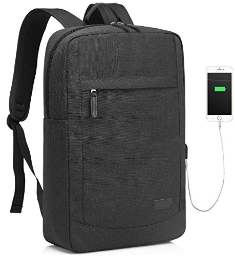 VASCHY 17 inch Laptop Backpack for Men with USB Port Lightweight Slim Business Backpack - color: Black