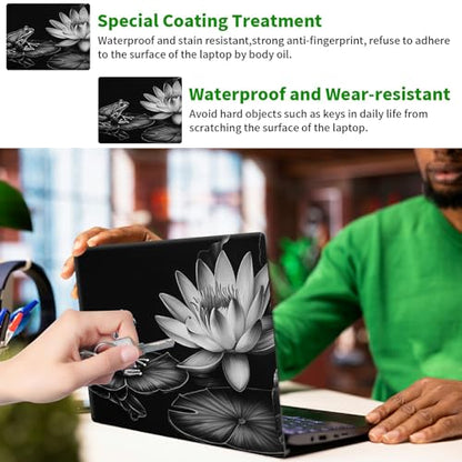Laptop Skin Sticker Decal, Universal Protective Cover Fit 12 13 14 15.6 Inch Notebook, Reusable Water-Resistant Vinyl Decal w/ 2 Wrist Pads for Business Travel Office, Grey Lotus Leaf Frog - color: Grey Lotus Leaf Frog