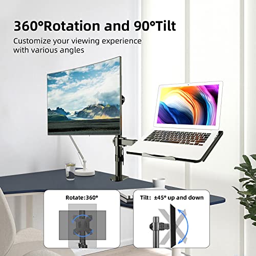 suptek Monitor and Laptop Mount Holds 13-32 inch Computer Screen, Adjustable Monitor Arm Stand with Laptop Tray for 13-27 inch, Hold 22 lbs, with Clamp and Grommet Mounting Base - style: Dual laptop & monitor mount