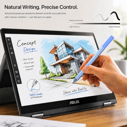 tesha Active Pen for ASUS ZenBook Vivobook, No Pairing, 2500Hr Battery | For ASUS ProArt ROG Flow ExpertBook, Palm Rejection, 1024 Pressure, Dual Buttons, Replaces SA201H SA203H for Students Doers - color: Blue