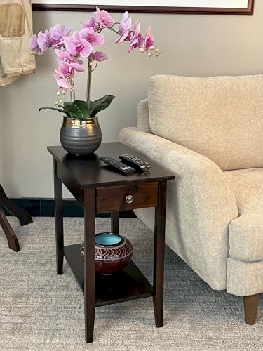 2-Tier Solid Acacia Recliner Table w/Drawer (Espresso) - color: Espresso
