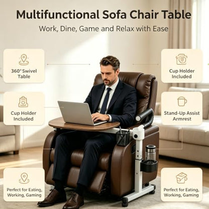 Auxiliary Standing Tray Table, 9-speed black 360 ° rotating TV table and Height Adjustable Rotating TV and Laptop Table, Ergonomic Auxiliary Safety Standing Handle, aid Standing Independent Living - color: Black, size: Armrest TV 360° Table