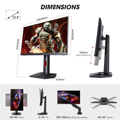 KOORUI Gaming Monitor, QHD 24" Nano IPS Display, 1440P 165Hz Computer Monitor, 1ms 2K PC Screen, 100% sRGB, Adaptive Sync, Height/Tilt/Pivot Adjustment, HDMI, DisplayPort, GP01 - size: 24"/QHD/165Hz