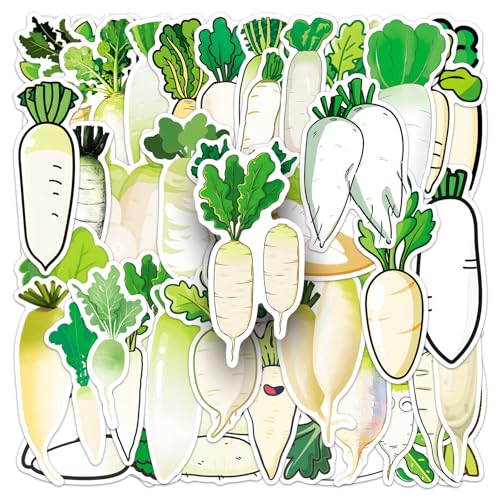 50 Pcs White Radish Stickers - Cute Kawaii Style Vegetable Decals for Journal, Kitchen, Laptop - Unique Funny Foodie Sticker Pack(White Radish) - color: White Radish