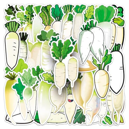 50 Pcs White Radish Stickers - Cute Kawaii Style Vegetable Decals for Journal, Kitchen, Laptop - Unique Funny Foodie Sticker Pack(White Radish) - color: White Radish