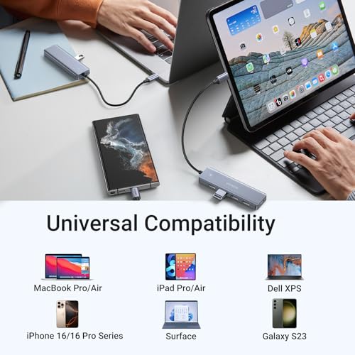 UGREEN USB C to USB A Hub, 4xUSB 3.0 Ports, 5Gbps Data Transfer,0.5ft Cable | USB-C 5V/2A Power Port for Laptop, MacBook Pro/Air, Mac Mini M4, iMac, iPad Pro, Chromebook, Dell XPS, Galaxy S23, and More - size: 0.5 FT
