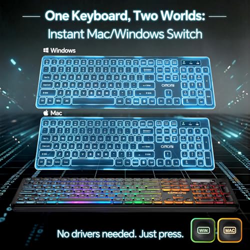 Computer Keyboard and Mouse Wireless,Rechargeable Gaming LED Keyboard Combo | Rainbow Backlit Keyboard with Dedicated Mac/Win Keys,1 USB Receiver for 2 Devices,Sculpted Keys,Compatible with Mac Window PC