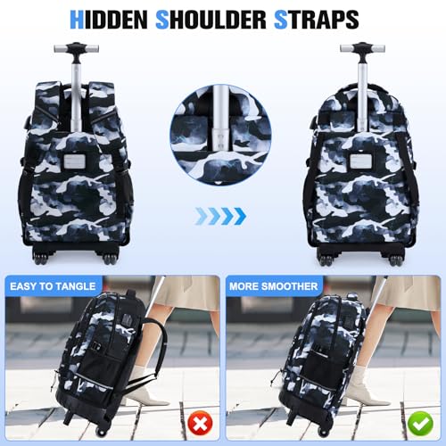 ACESAK Camo Rolling Backpack Boys, Tactical Kids Backpack Boys, Kids Suitcase for Boy Teens Elementary Middle High School, Military Backpack with Wheels and Lunch Bag Pencil Case Set (Camo Lightning) - color: Camo Lightning
