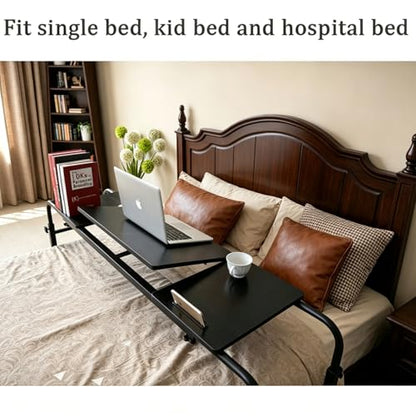 Overbed Bedside Table Over The Bed Table with Wheels Height Adjustable Medical Tilt Top Hospital Bed Table Laptop Standing Lap Desk Cart Table Stand for Bed Hospital Home Office Use Bed Trays Desk - color: Black