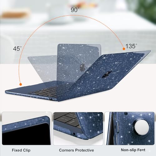 MOSISO Compatible with MacBook Air 13 inch Case M5 M4 M3 M2 2026-2022 | 4 in 1 Kit Bling Sparkly Hard Shell for MacBook Air 13.6 inch Case, Glitter Cover, A3449 A3240 A3113 A2681, Midnight - color: Midnight Blue