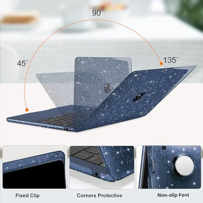 MOSISO Compatible with MacBook Air 13 inch Case M5 M4 M3 M2 2026-2022 | 4 in 1 Kit Bling Sparkly Hard Shell for MacBook Air 13.6 inch Case, Glitter Cover, A3449 A3240 A3113 A2681, Midnight - color: Midnight Blue