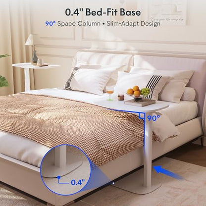 FLEXISPOT Adjustable C Table Mobile Snack Side End Table Sofa Couch Bedside Table Laptop Cart TV Tray Night Stand Small Space Side Table(23.6" W x 13.8" D,White) - color: White, size: 24x14