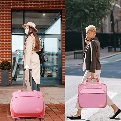 MATEIN Rolling Briefcase for Women, Large Rolling Laptop Bag with Wheels Fits 17 Inch Notebook Gifts for Office Women, Water Resistant Teacher Work Computer Travel Carry on Nurse Bags on Wheel, Pink