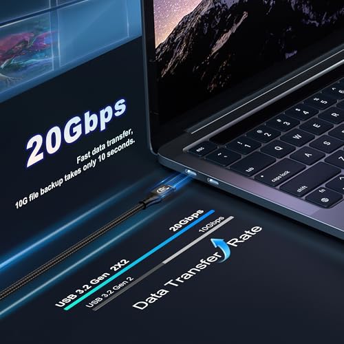 ZIKNYDO Long USB C to USB C Cable 16FT, Supports Up to 20Gbps Data Transfer, 240W Charging, 8K@30Hz, 4K@60Hz /144Hz Video Output, USBC Display Cord for Monitor, Laptop, MacBook Pro, iPad Pro (5m) - size: 16FT*1
