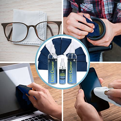 Lens Cleaner Spray 2 Eyeglass Cleaner Bottles, with 4 Microfiber Cloths Kit Ammonia and Streak Free Safe for Eyewear and Electronics - size: 5 Piece Set