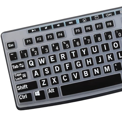 Large Print Keyboard Cover for K270 Wireless Keyboard, Logitech MK295 MK275 MK270 Wireless Keyboard Cover, Logitech K200 K260 K270 MK200 MK260 K270 K275 K295 Keyboard Cover Skin Protector -Black - color: BK
