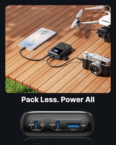 INIU 20000mAh Laptop Power Bank, Ultra Compact 65W PD Dual Fast Charging Portable Charger, TSA Approved Battery Pack with USB C Cable for Travel MacBook iPad Tablet Switch iPhone 17 16 Pro Samsung S25 | USB C Cable, Flight-Safe, Travel Essentials, Portabl