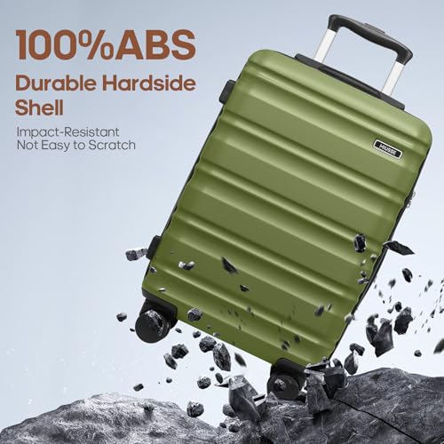 3 Piece Luggage Set, 20 Inch Carry On Luggage 22x14x9 Airline Approved, Hardside Suitcases with Wheels, Suitcase Set with YKK Zipper&TSA Lock, Travel Set - color: Olive Green, size: 3 piece set (20inch)