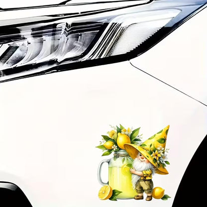 Lemon and Gnome PVC Vinyl Car Decals Stickers Waterproof Self-Adhesive Decals for Cars, Laptops, Trucks, Motorcycles Wall Window Luggage Scratch Cover Door Decor Sticker