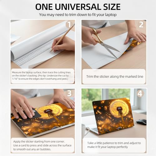 Dandelion Magic Glow Universal Laptop Skin Sticker 3PCS, Protective Decal Trim-to-Fit 11.6" 13.3" 14" 15.6" Laptop Vinyl Cover, Removable Anti-Scratch Computer Decal Protector - color: Dandelion Magic Glow