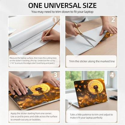 Dandelion Magic Glow Universal Laptop Skin Sticker 3PCS, Protective Decal Trim-to-Fit 11.6" 13.3" 14" 15.6" Laptop Vinyl Cover, Removable Anti-Scratch Computer Decal Protector - color: Dandelion Magic Glow