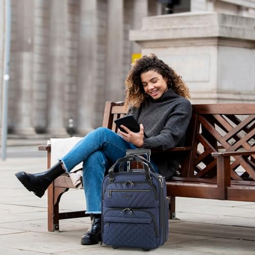 KROSER Carry On Underseat Multi-functional, 16-inch Underseater Lightweight Overnight Suitcase for Women, Navy - color: Navy