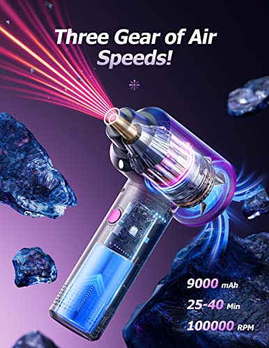 Higynator Compressed air Duster - 3 Gear Adjustable 100000RPM Electric with LED Light, Cordless Blower for Computer Keyboard Car Cleaning Kit 9000mAh Rechargeable Dust Remover, Black (AD36)