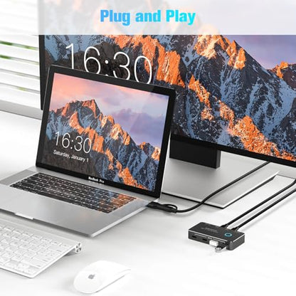 RSHTECH USB 3.2/USB C Switch 10Gbps 2 Computers Share 4 Devices, RSH-A201C | USB Switcher Selector with USB 3.2 Ports(2 USB-A+2 USB-C), 2 Cables and Controller for PC Laptop, No Video Output or Charging