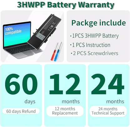 68Wh 3HWPP 15.2V Battery Replacement for Dell Inspiron 7706 2-in-1 Black | Inspiron 17 7500 7506 2-in-1 Black, Latitude 5401 5410 5411 5501 5510 5511 Precision 3551 3541 1VY7F - size: 9.38*4.13*0.25inch 3HWPP