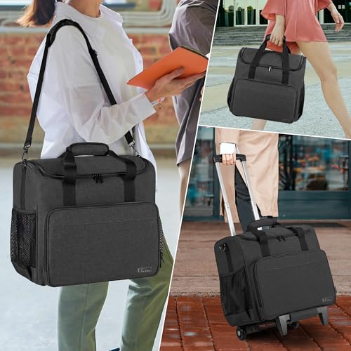 Trunab Rolling Teacher Bag, Teacher Tote Bag with Padded Sleeves | with Bottom Pad and Detachable Trolley, Wheeled Teacher Bag Holds up to 15.6” Laptop - color: Black