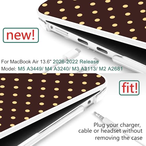 for MacBook Air 13 Inch (13.6 Inch) Case, M5/M4/M3/M2 Chip 2026 2025 2024 2023 2022, Hard Plastic Printed Cover with Screen Protector & Keyboard Cover & Dust Plugs, Brown Polka Dots - color: Brown Polka Dots