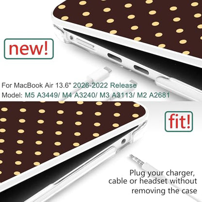 for MacBook Air 13 Inch (13.6 Inch) Case, M5/M4/M3/M2 Chip 2026 2025 2024 2023 2022, Hard Plastic Printed Cover with Screen Protector & Keyboard Cover & Dust Plugs, Brown Polka Dots - color: Brown Polka Dots