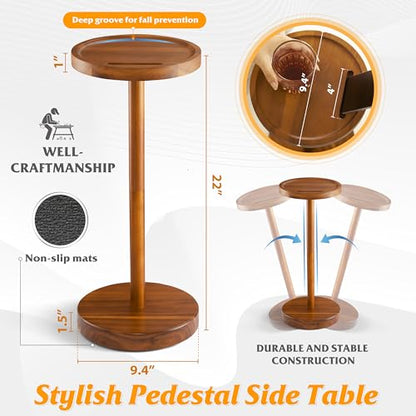 BLUEWEST 22 Inch Tall Drink Table with Phone Slot and Weighted Base, Acacia | Compact, Durable Pedestal Table for Living Rooms, Bedrooms or Offices, Designed for Cocktails, Martinis and Everyday Drinks. - color: Acacia
