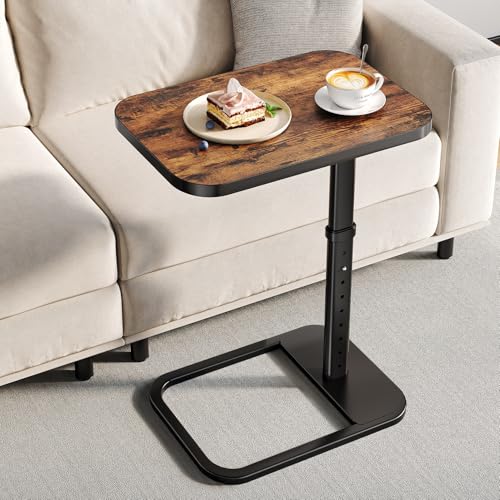 Adjustable Height TV Tray Table for Couch, Flip-Top Design | 19"-30" Height Range, 9-Position Lock System, Rounded Corners, Laptop Table, Snack Table, For Living Room & Bedroom - color: Brown