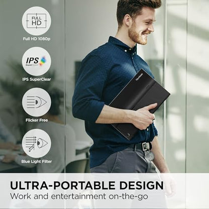 ViewSonic VA1655 15.6 Inch 1080p Portable Monitor, IPS Display with Eye Care for Comfortable Mobile Workspaces, Built-in Stand, 60W USB-C, Mini HDMI, and Protective Case - size: 16-Inch 60Hz