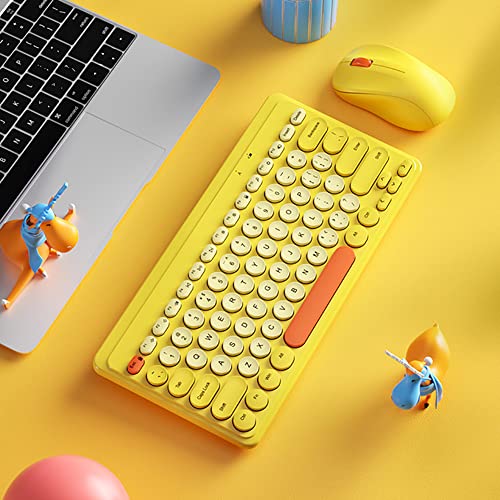 Compact Keyboard MouseCombo,JieruiDeng 79-Key Retro Mini Cute Computer Keyboard 2.4G USB Wireless and Silent Mice Set for Laptop Desktop PC iPad (Yellow) - color: Yellow