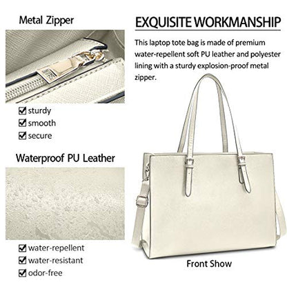 Laptop Bag for Women Waterproof Lightweight Leather 15.6 Inch Computer Tote Bag Business Office Briefcase Large Capacity Handbag Shoulder Bag Professional Office Work Bag Beige | Waterproof Lightweight Leather Large Capacity Work Bag Business Office Brief