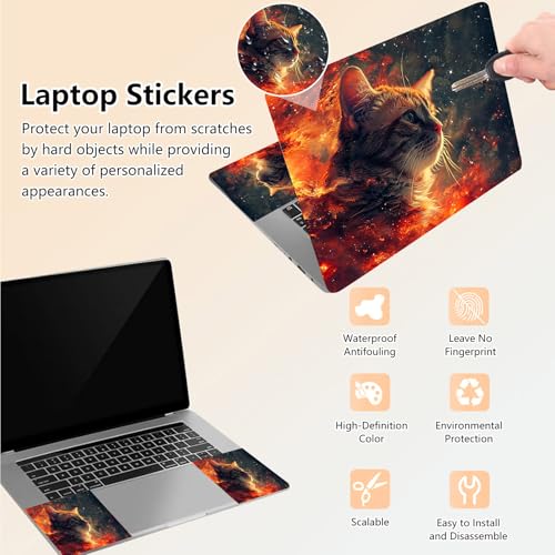 Laptop Skin Sticker Decal 15.6 Inch,12 13 13.3 14 15 15.6 in Laptop Netbook Skins for Notebook,Art Decal Removable Waterproof Scratch Resistant,Universal Vinyl Cover,Cute Fire Cat - color: Cute Fire Cat