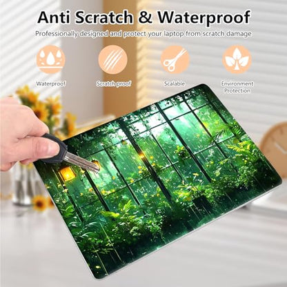 Laptop Skin Sticker Decal 15.6 Inch,12 13 13.3 14 15 15.6 in Laptop Netbook Skins for Notebook,Art Decal Removable Waterproof Scratch Resistant,Universal Vinyl Cover,Green Forest Window - color: Green Forest Window
