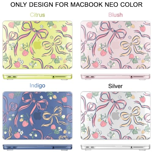 Compatible with MacBook Neo 13 inch (2026 Release A3404) (A18 Pro) with Liquid Retina Display, Printed Slim Protective Case with Screen Protector & Keybaord Cover, Raspberry Bows - color: Raspberry Bows