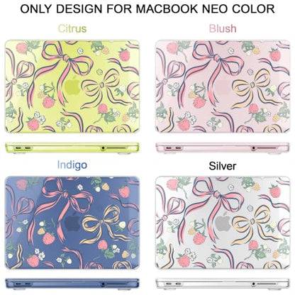 Compatible with MacBook Neo 13 inch (2026 Release A3404) (A18 Pro) with Liquid Retina Display, Printed Slim Protective Case with Screen Protector & Keybaord Cover, Raspberry Bows - color: Raspberry Bows