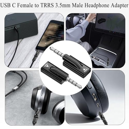 QIANRENON USB C to 3.5mm Headphone Adapter USB C Female to TRRS 3.5mm Male Audio Connector Type C to 4 Pole 1/8 Headset Plug Converter DAC Decoding, for AUX Car Audio Mobile Phone Computer, 2Pcs