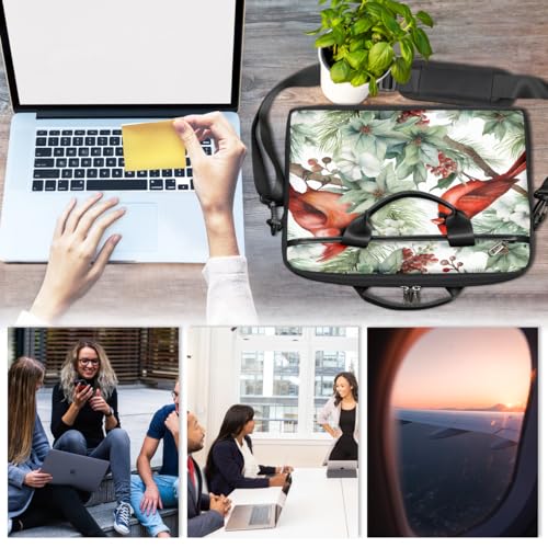 Laptop Shoulder Bag for Women Men, Waterproof Computer Case Messenger Bag Briefcase for Business Office Travel - color: Red Bird Floral