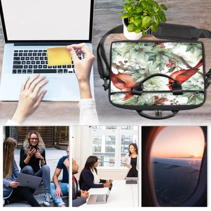 Laptop Shoulder Bag for Women Men, Waterproof Computer Case Messenger Bag Briefcase for Business Office Travel - color: Red Bird Floral