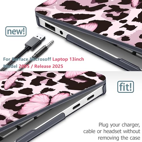 Mektron Printed Case for 2025 Microsoft Surface Laptop Windows 11 Copilot+ PC Surface Laptop 13 inch Touchscreen Display Cover Fits Model 2095, Leopard Pink Butterfly - color: Leopard Pink Butterfly