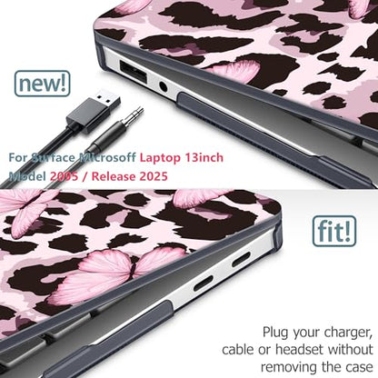 Mektron Printed Case for 2025 Microsoft Surface Laptop Windows 11 Copilot+ PC Surface Laptop 13 inch Touchscreen Display Cover Fits Model 2095, Leopard Pink Butterfly - color: Leopard Pink Butterfly