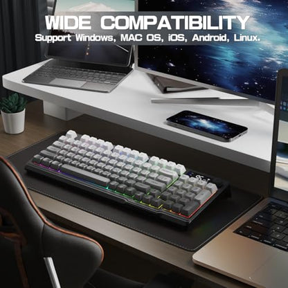 LexonElec M96 Wireless Keyboard, Low Profile Quiet Typing Membrane Gaming Keyboard with Smart Display & Knob, RGB Backlit, USB C Rechargeable, 94 Keys PBT Keycap for Windows PC,Mac,Linux-Moonlit Night - color: Moonlit night