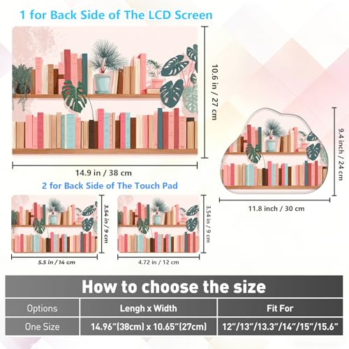 Laptop Skin Sticker Decal 15-15.6 Inch with Cute Mouse Pad, Universal Reusable Vinyl Sticker for 12.1 13 13.3 14 15.4 Inch Netbook and Notebook PC, Bookcase Plants - color: Bookcase Plants